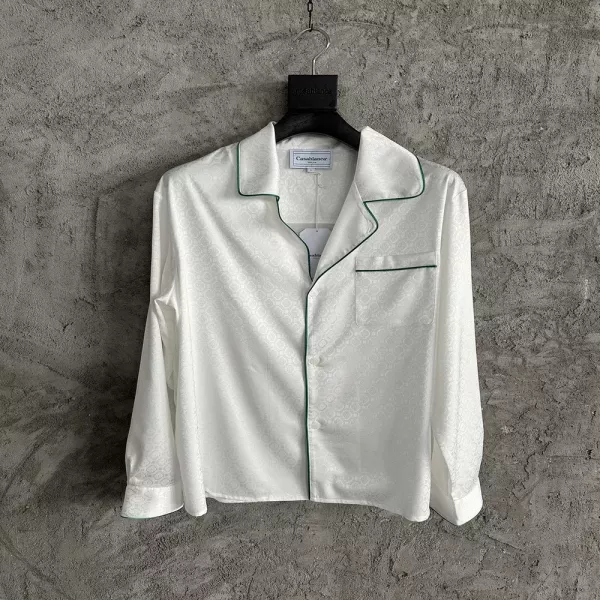 카사블랑카 그린 파이핑 자카드 실크 긴소매 셔츠