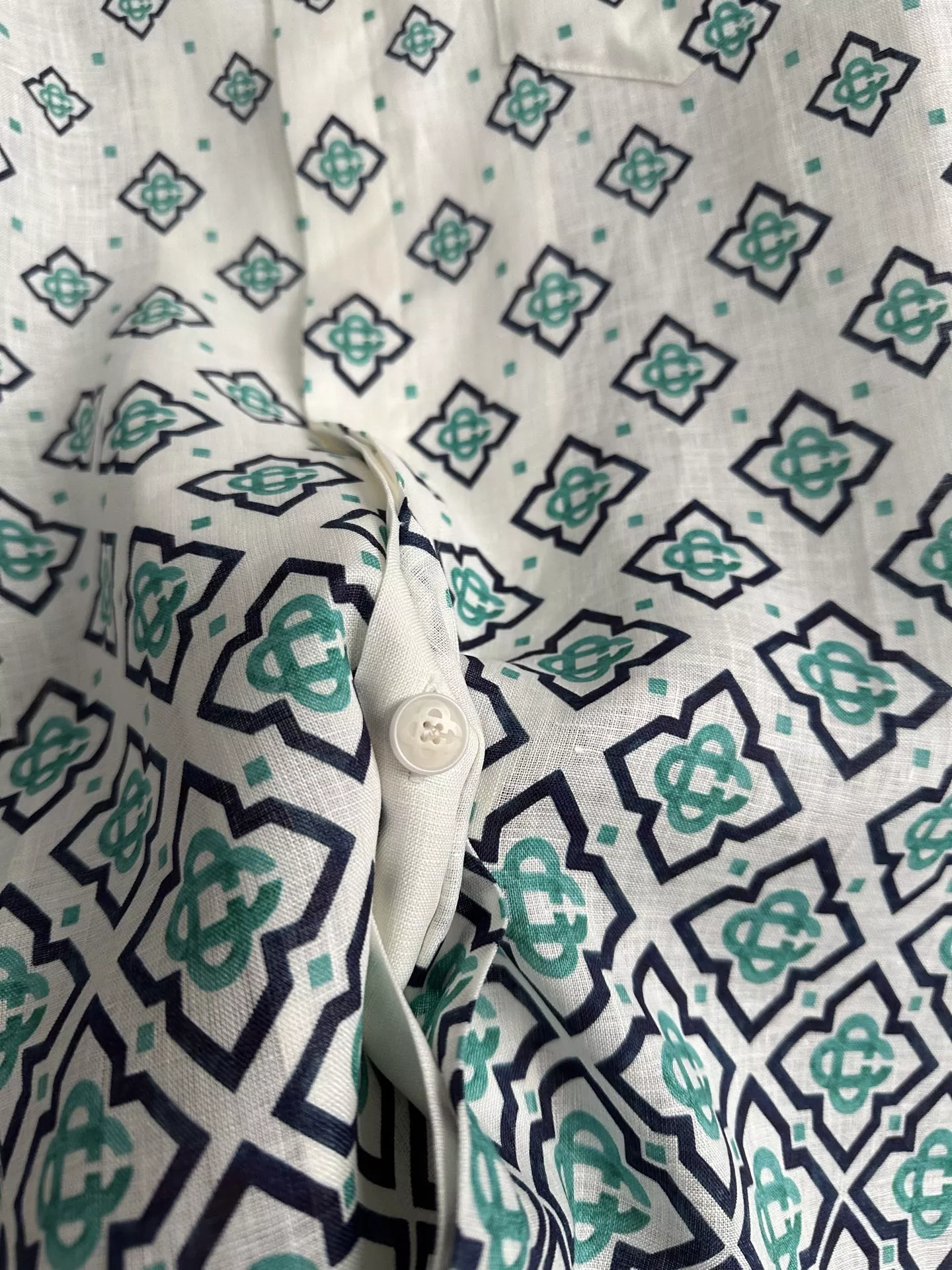 카사블랑카 스퀘어 패턴 린넨 반소매 셔츠 상세 이미지 7