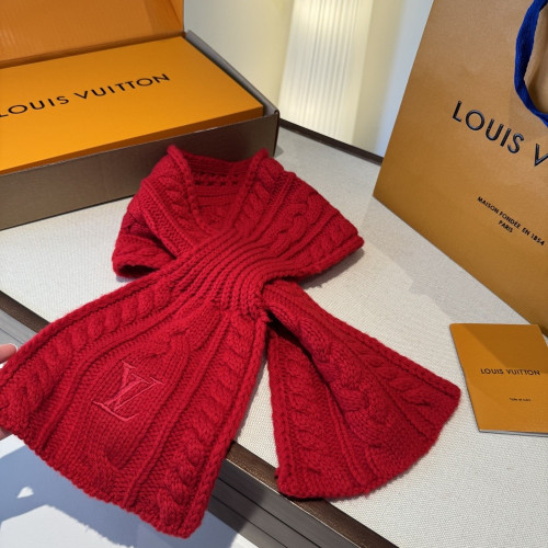 루이비통 레드 케이블 니트 LV 자수 목도리