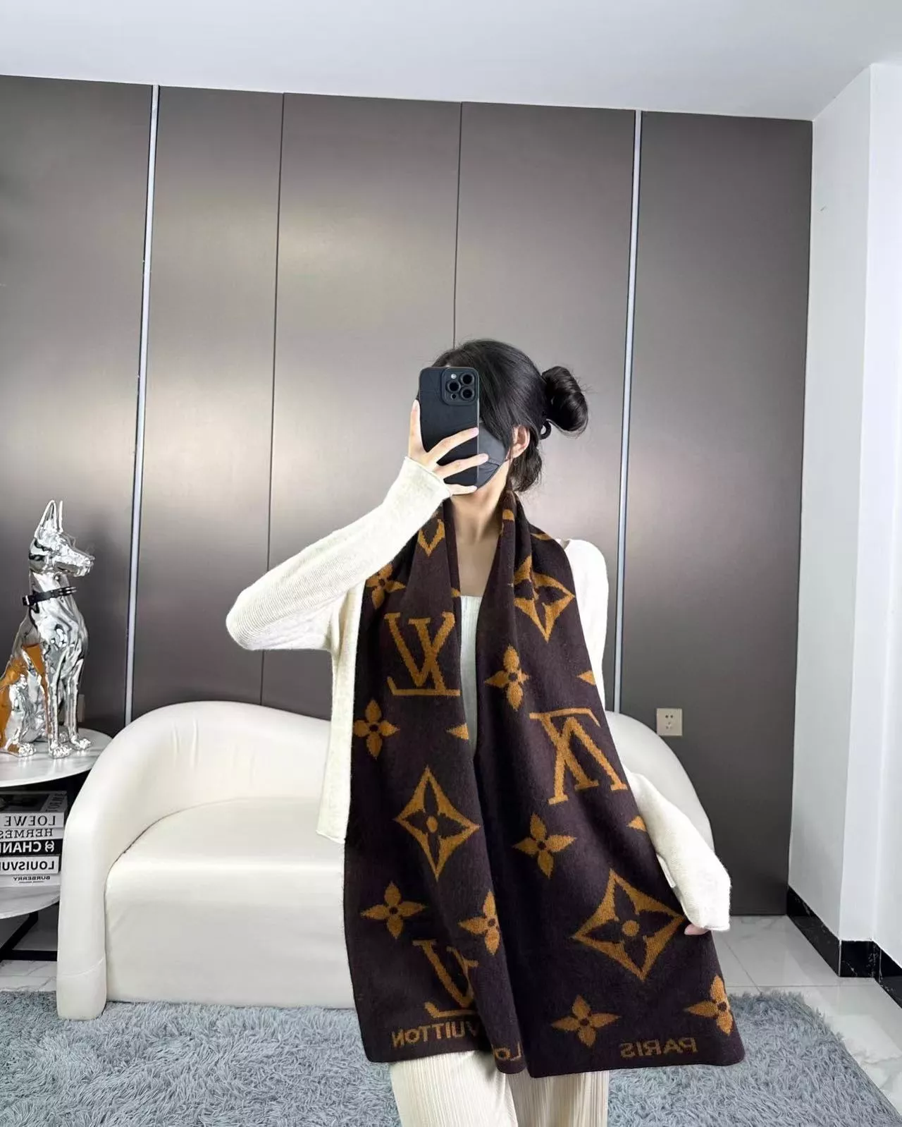 루이비통 모노그램 자카드 캐시미어 머플러 상세 이미지 1