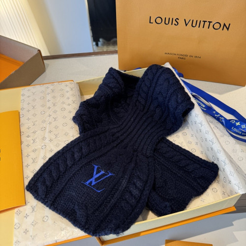 루이비통 네이비 LV 자수 케이블 울 넥슬릿 스톨