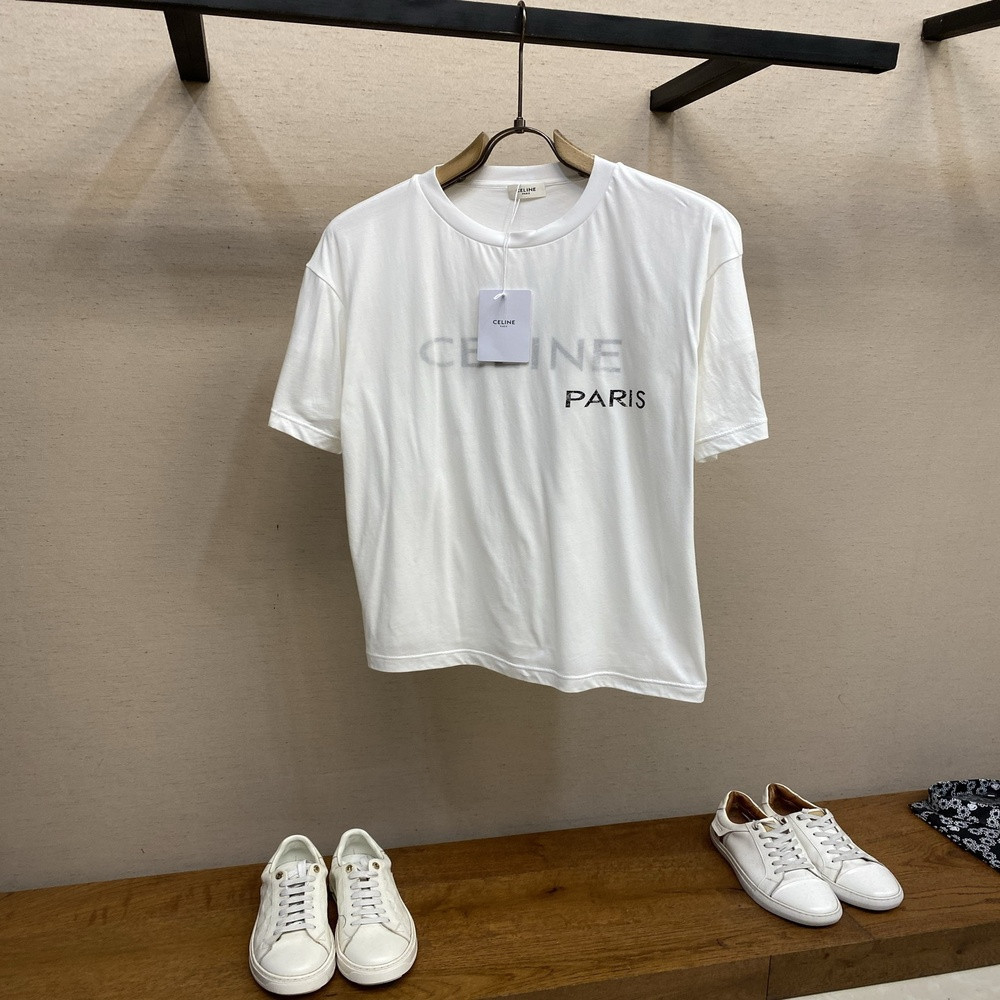 셀린느 더블 레이어 코튼 반소매 티셔츠