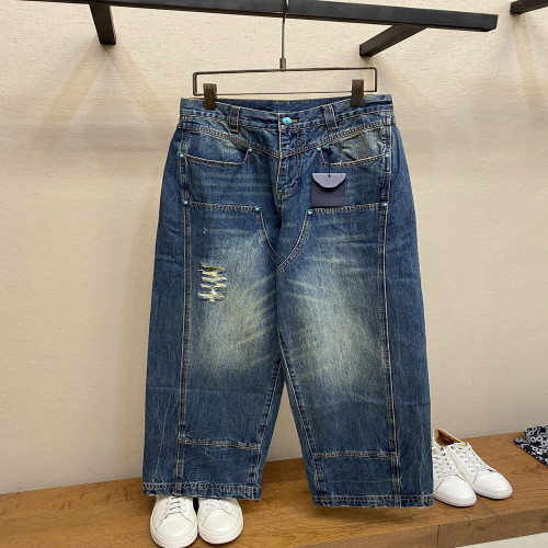 루이비통 그린 터콰이즈 버튼 디스트로이 워크 데님 팬츠