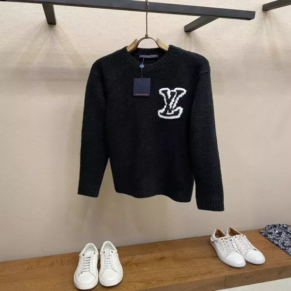 루이비통 LV 인타르시아 로고 라운드넥 니트