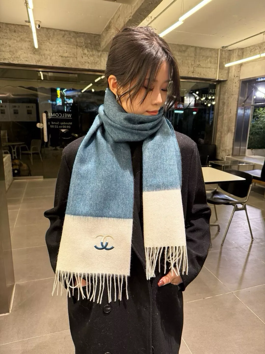 샤넬 CC로고 배색 캐시미어 머플러 상세 이미지 1