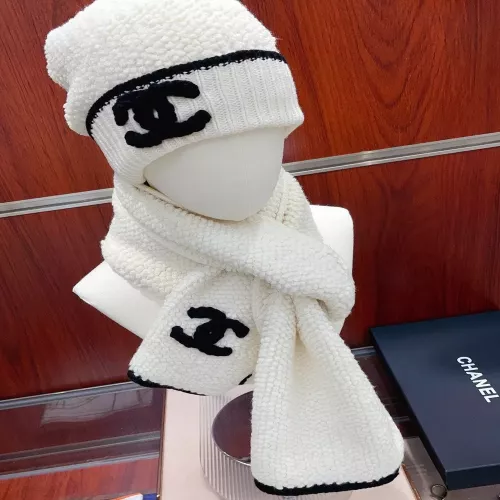 샤넬 테디 캐시미어 로고 머플러 비니 세트