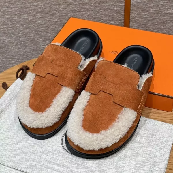 에르메스 190 고 스웨이드 카프스킨 퍼 슬리퍼