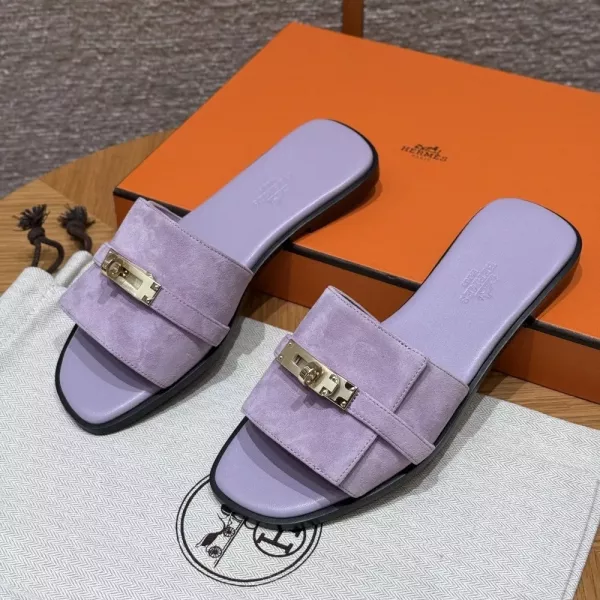 에르메스 켈리 버클 스웨이드 슬라이드 슬리퍼