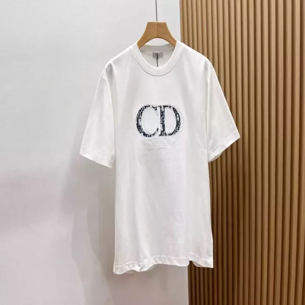 디올 CD 레터링 배지 코튼 반소매 티셔츠