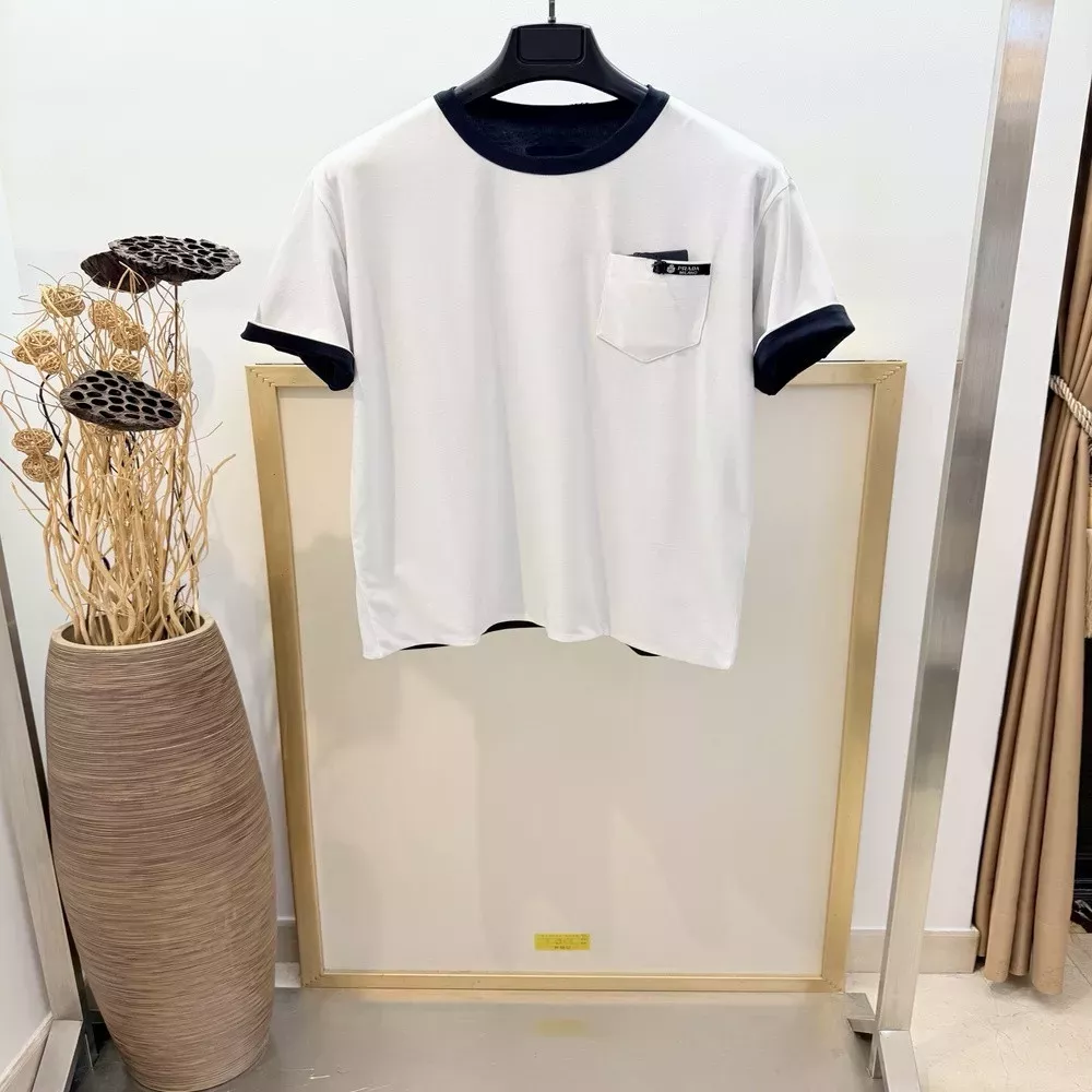 프라다 배색 양면 코튼 반소매 티셔츠