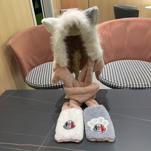 몽클레어 폭스 이어 플러시 후드 넥워머 장갑 3종 세트