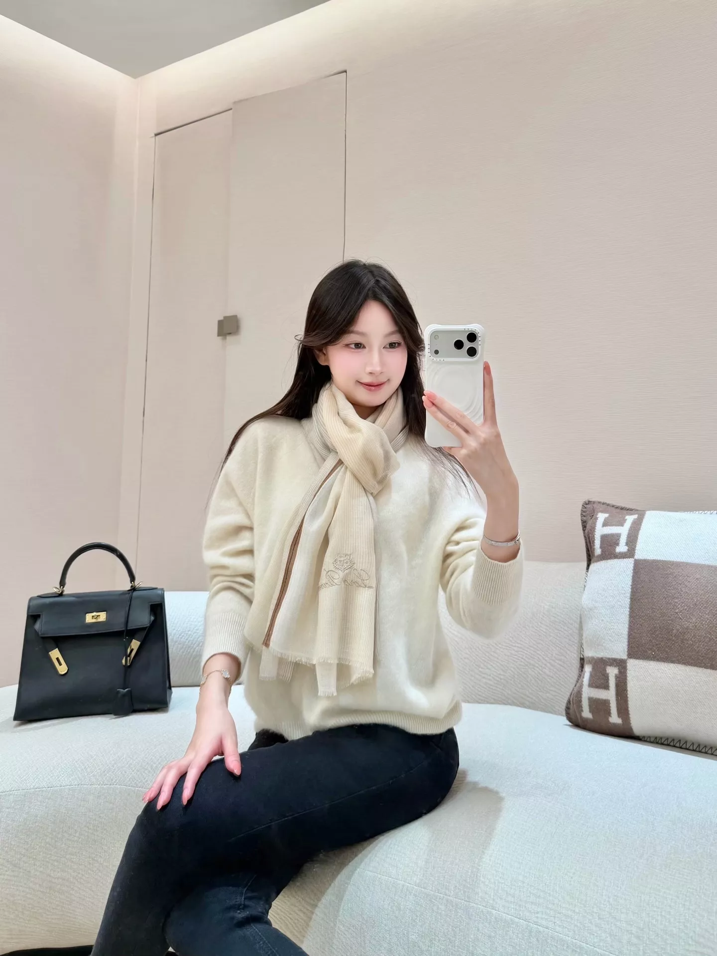 로로피아나 캐시미어 스트라이프 스톨 상세 이미지 12