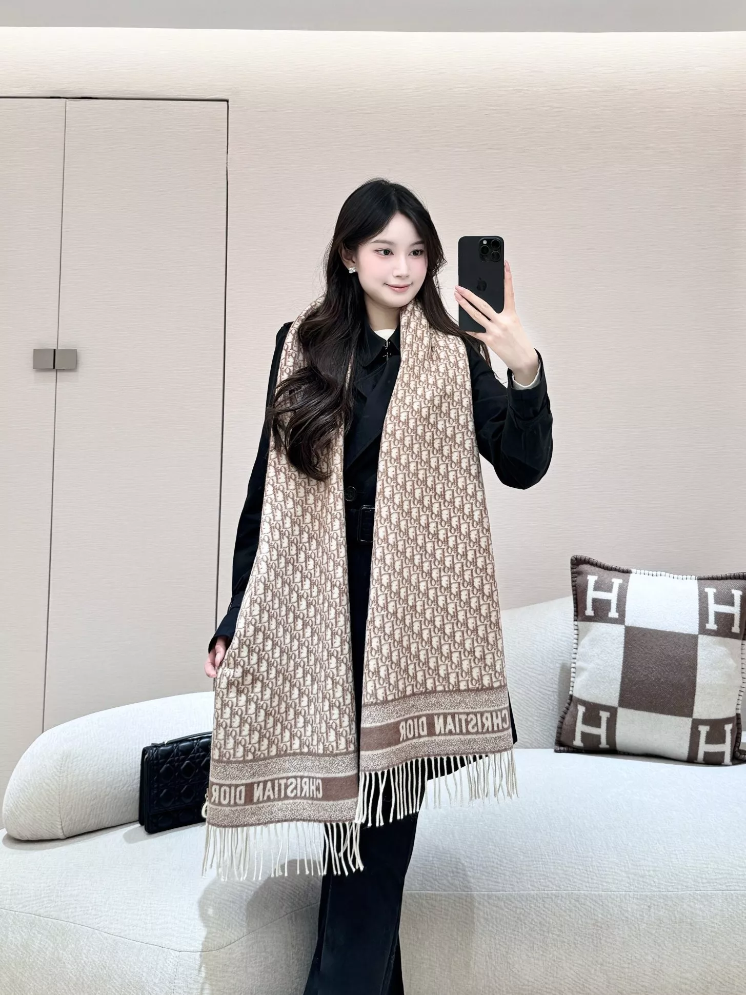 디올 오블리크 로고 캐시미어 숄 상세 이미지 10