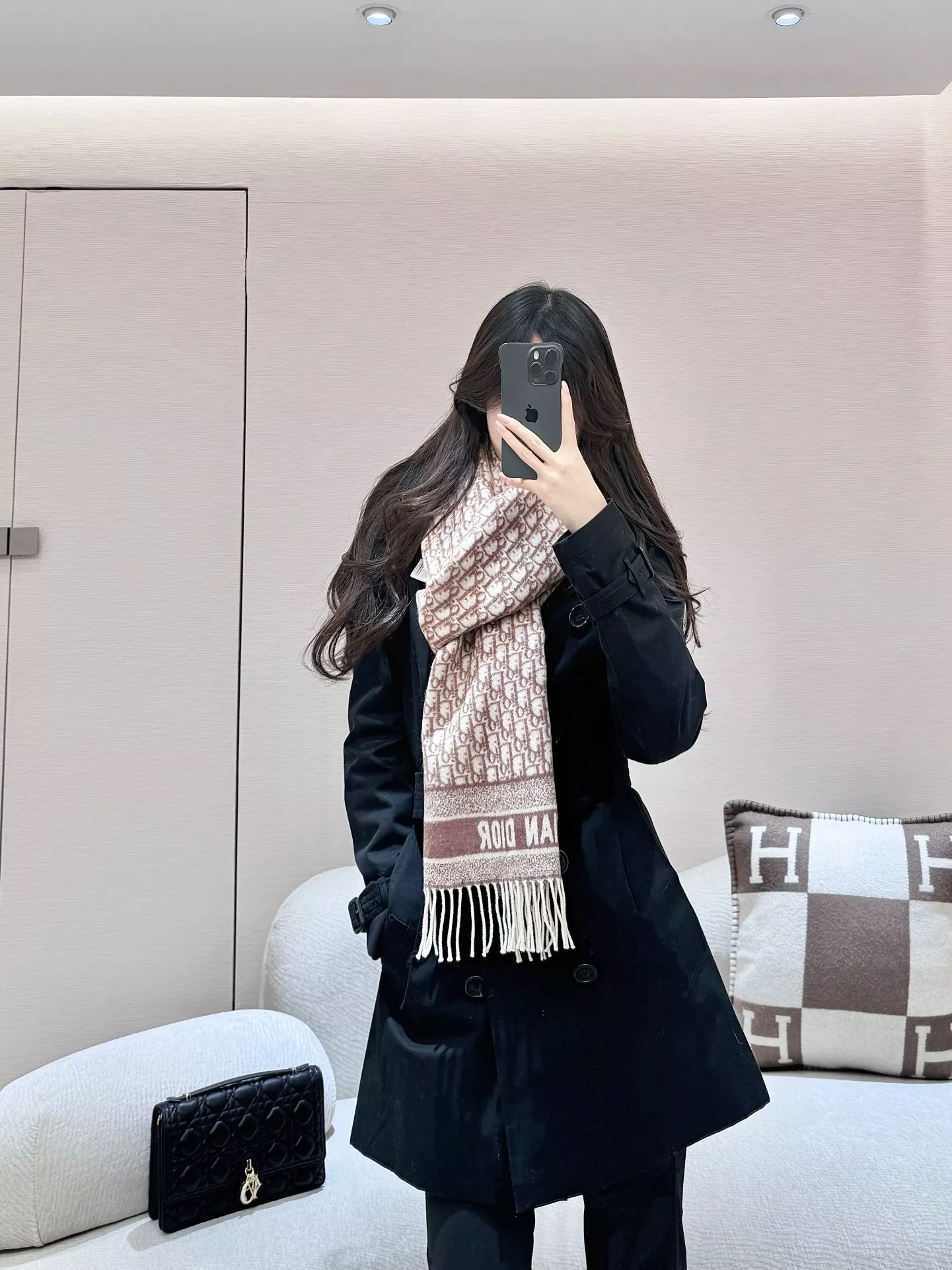 디올 오블리크 로고 캐시미어 숄 상세 이미지 12