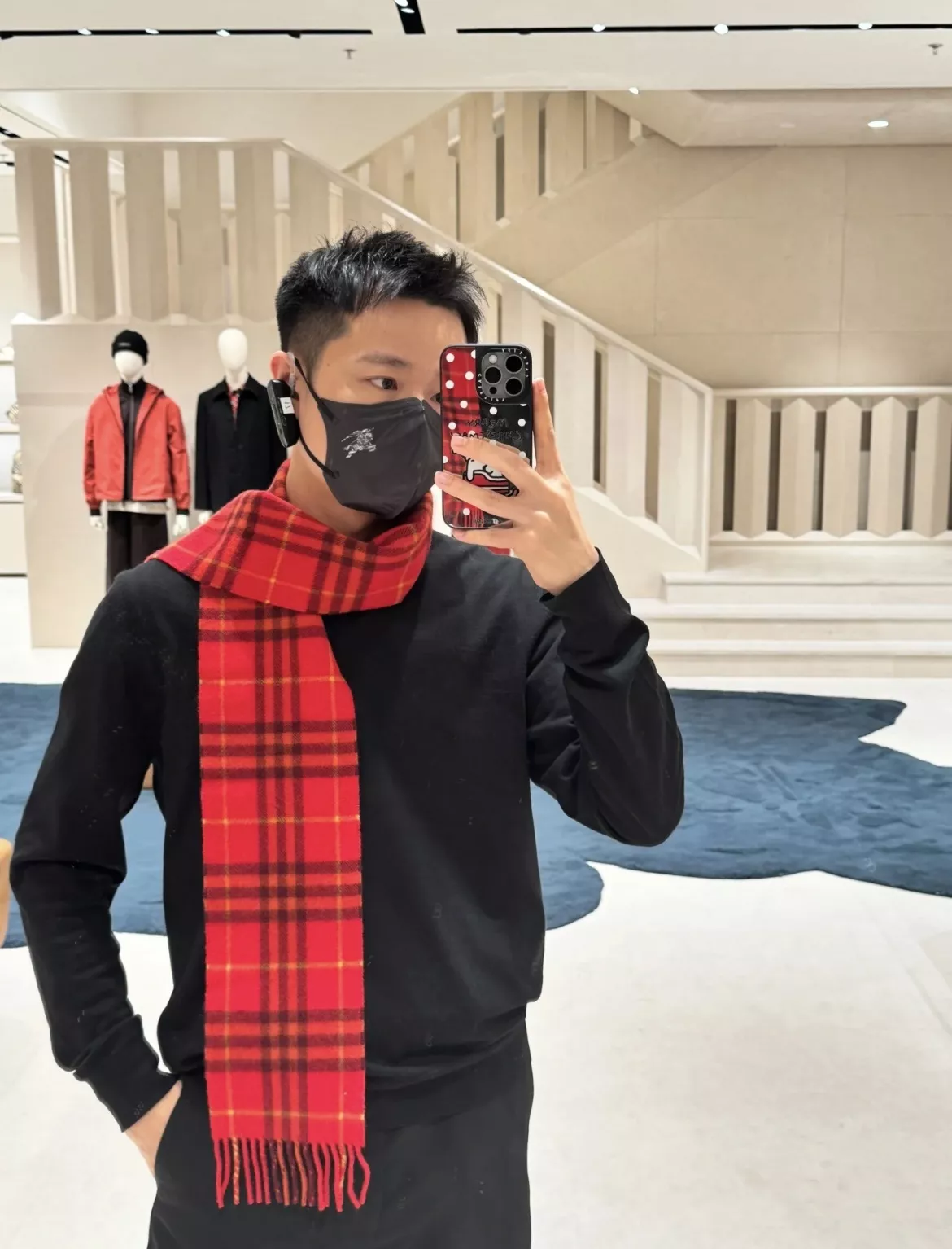 버버리 레드 체크 슬림 캐시미어 스카프 상세 이미지 20