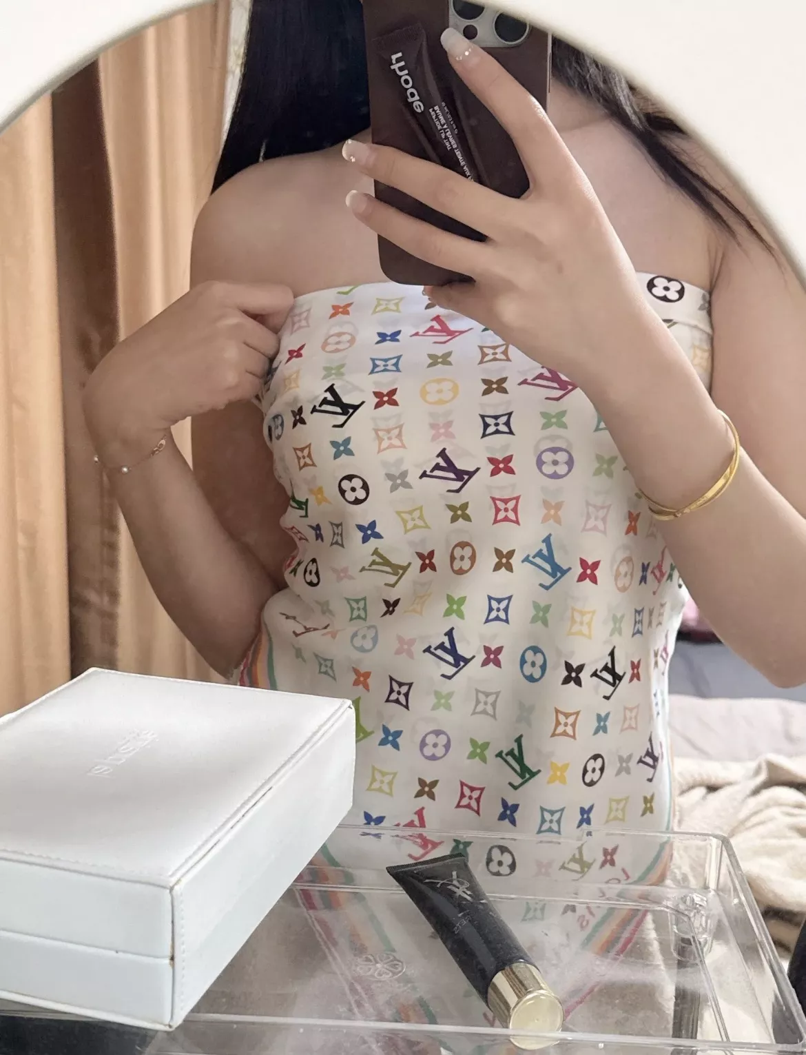 루이비통 타카시무라카미콜라보 컬러 모노그램 실크 스카프 상세 이미지 15