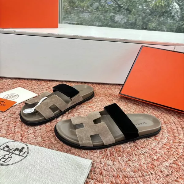 에르메스 H 버클 가죽 슬라이드 샌들