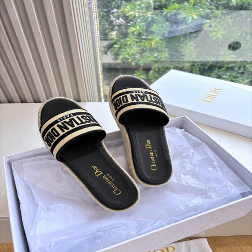 디올 로고 자수 스트랩 슬리퍼