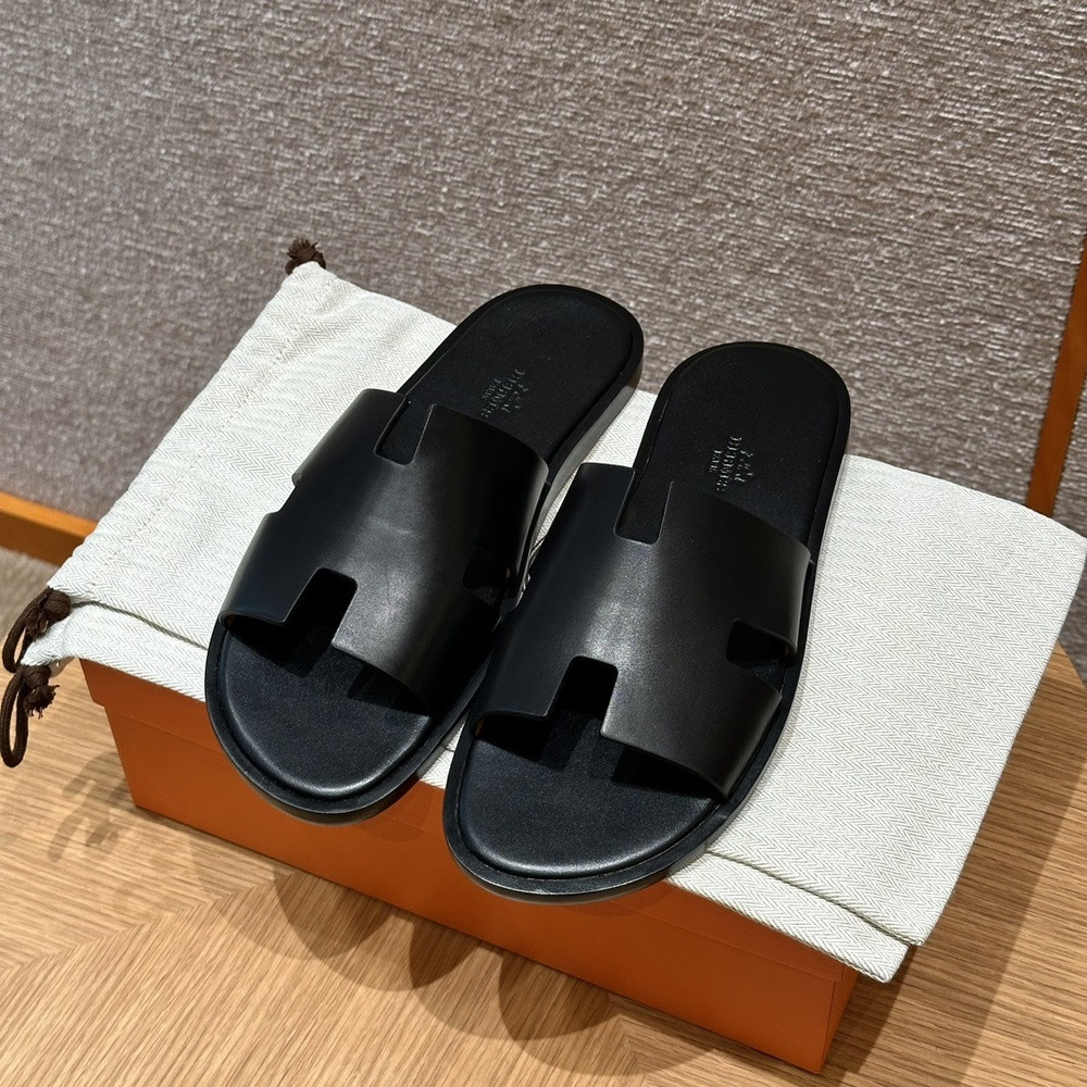 에르메스 H 컷아웃 레더 슬리퍼