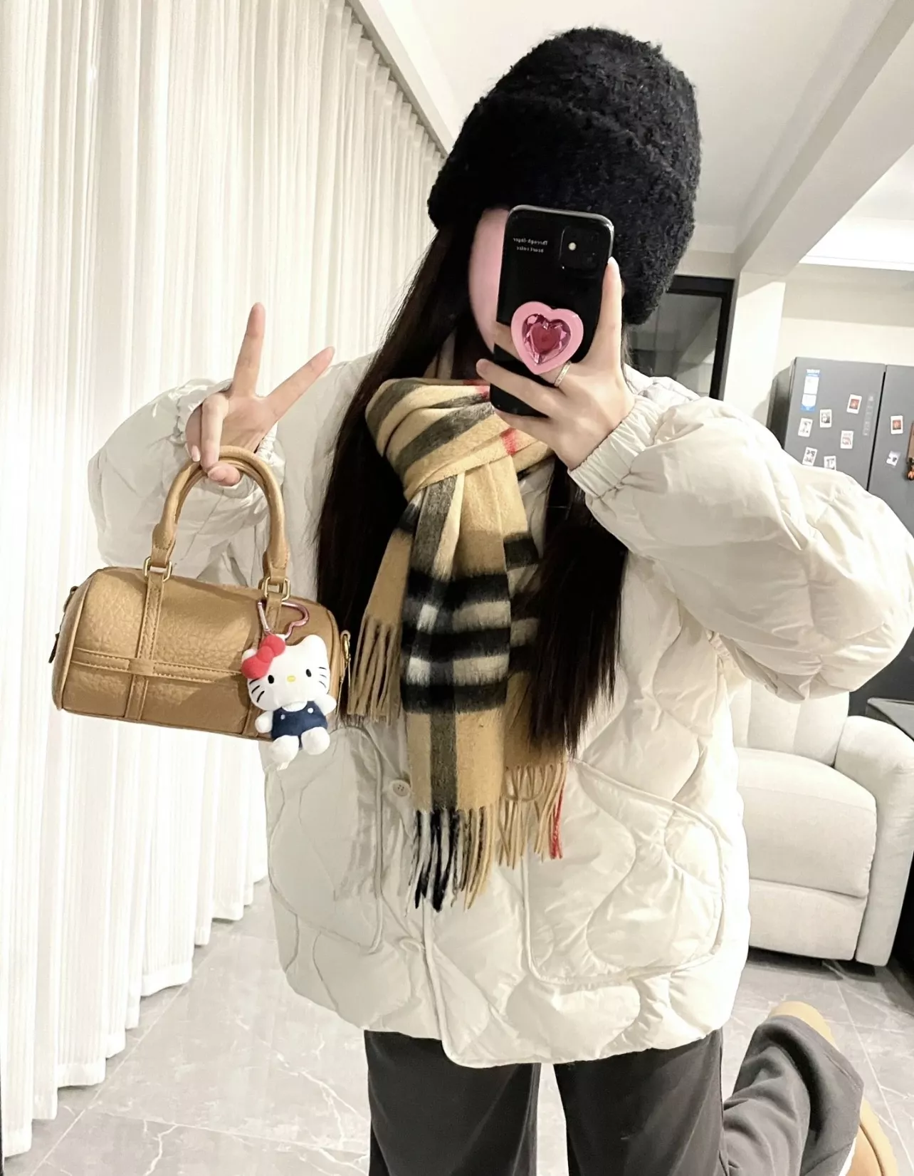 버버리 단면 격자 프린지 캐시미어 스카프 상세 이미지 10