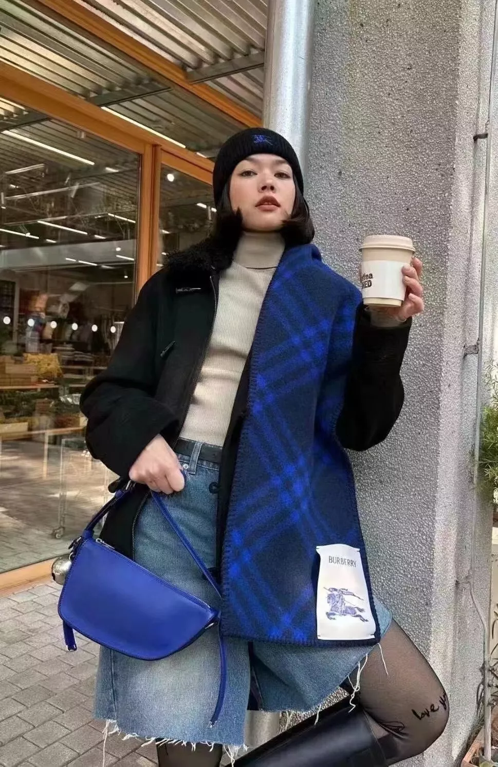 버버리 블루 체크 울 머플러 상세 이미지 7