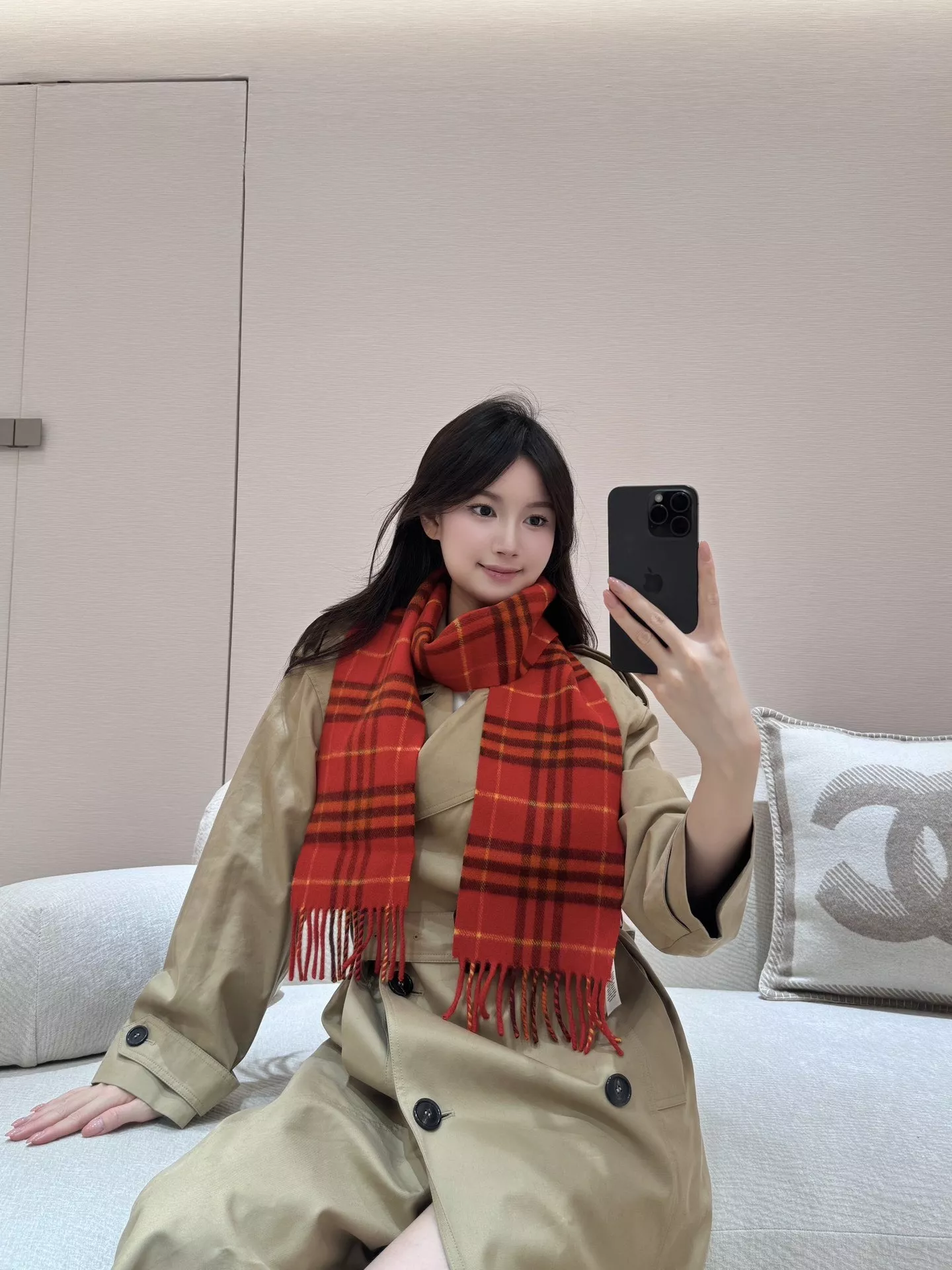 버버리 체크 패턴 캐시미어 스몰 스카프 상세 이미지 7