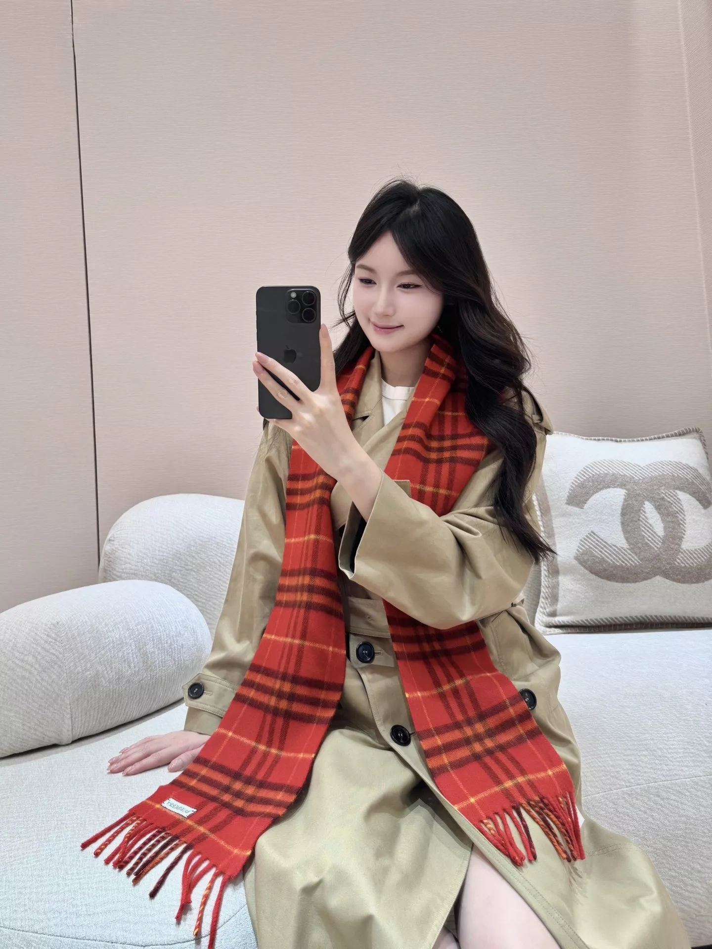 버버리 체크 패턴 캐시미어 스몰 스카프 상세 이미지 9