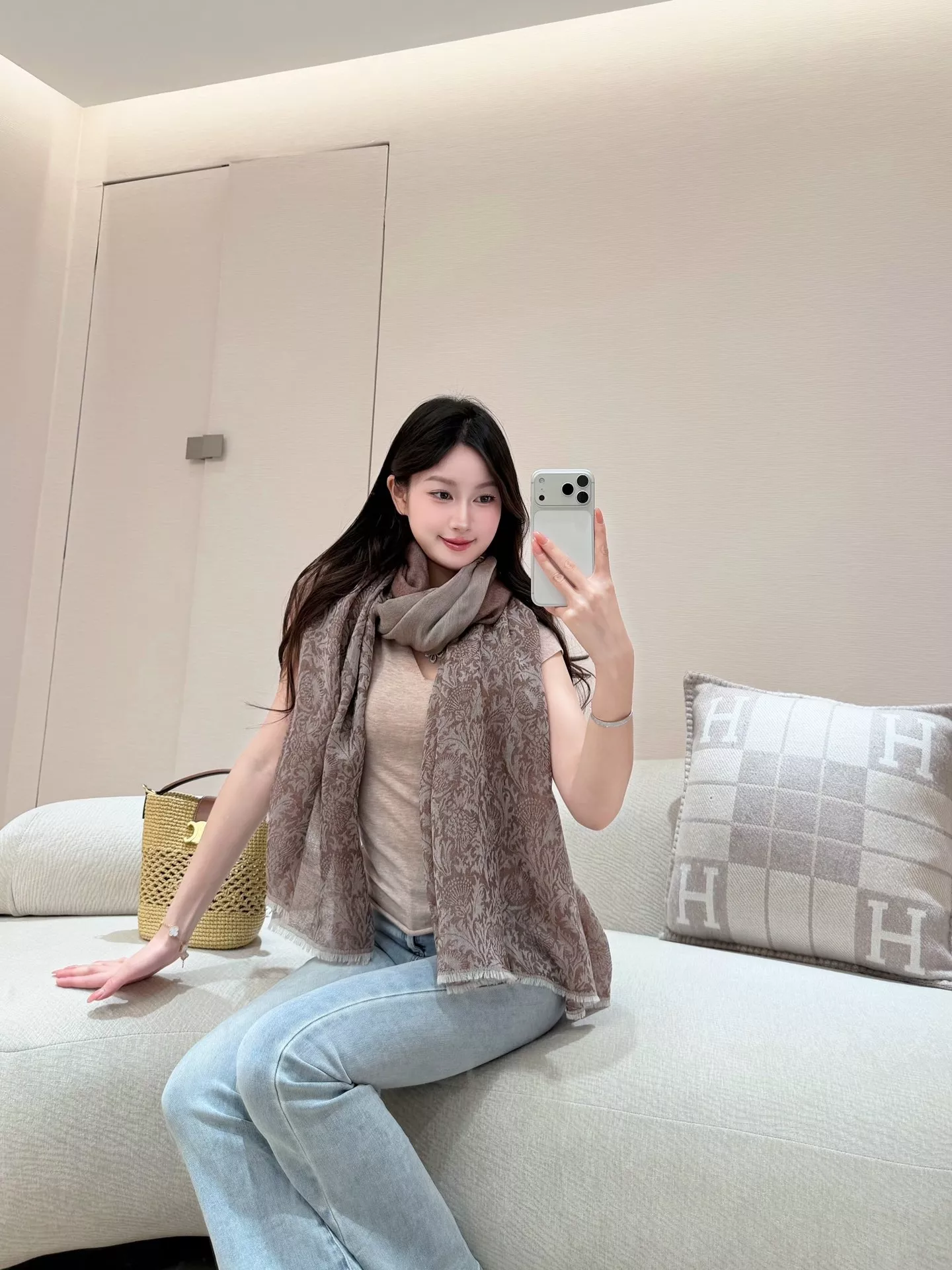 로로피아나 자카드 캐시미어 숄 상세 이미지 12