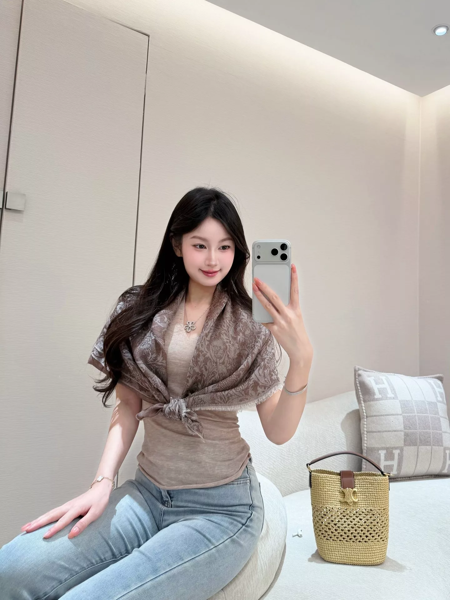 로로피아나 자카드 캐시미어 숄 상세 이미지 11