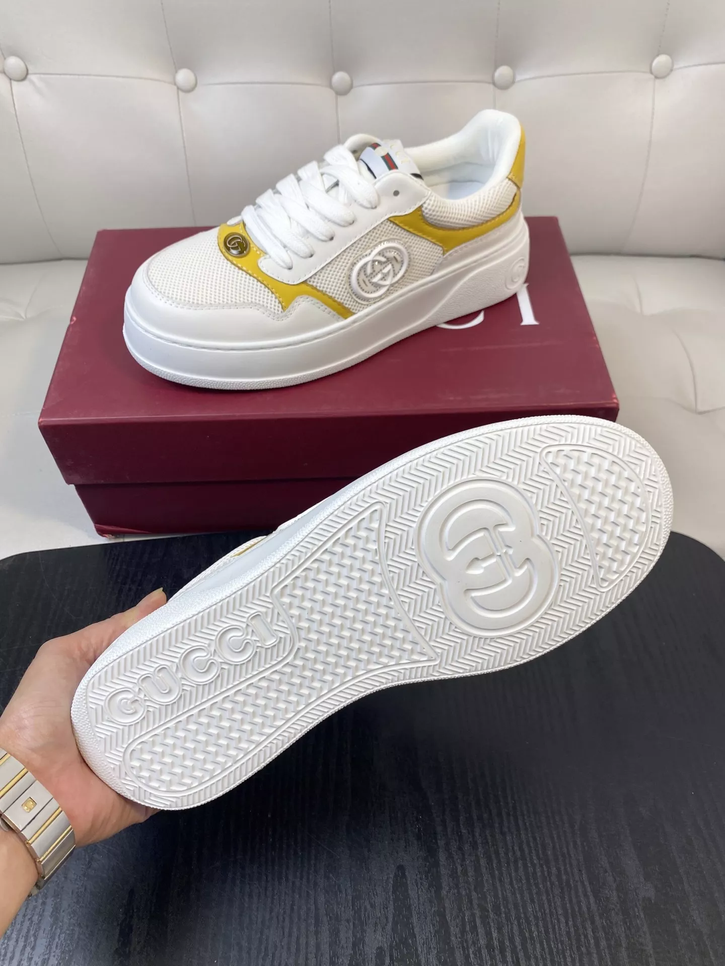 구찌 이탈리아 수입 소가죽 G 패브릭 패치워크 스니커즈 상세 이미지 9