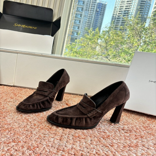 입생로랑 YSL 스몰 로고 하이힐 로퍼