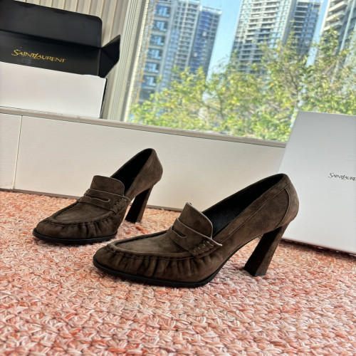 입생로랑 YSL 스몰 로고 하이힐 로퍼