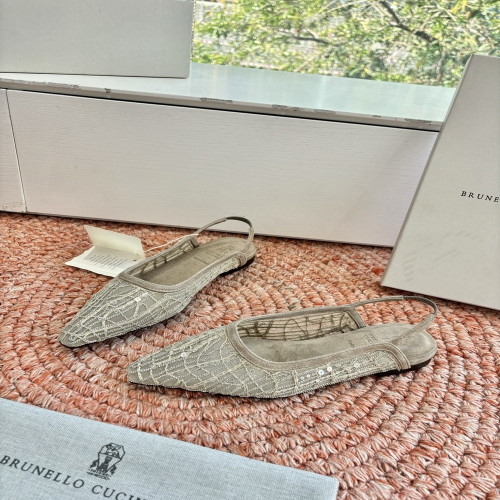 브루넬로쿠치넬리 수공 비즈 자수 메쉬 슬링백 플랫 슈즈