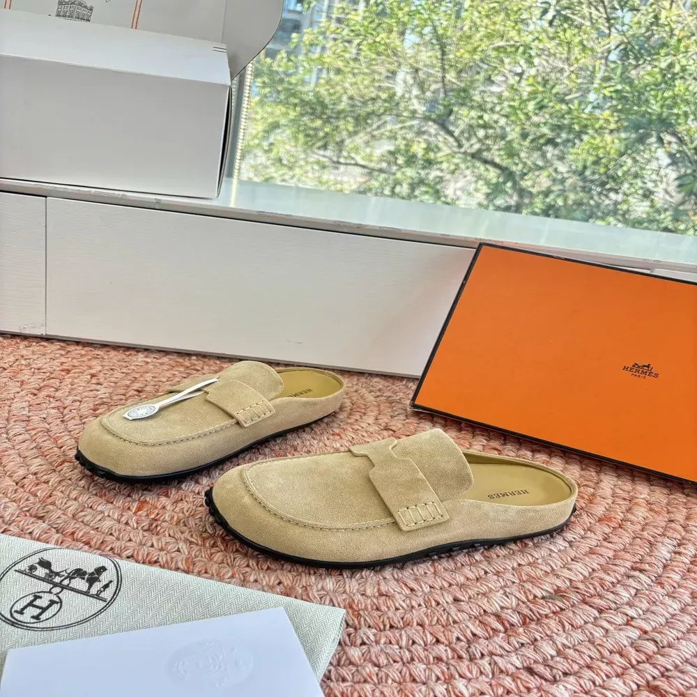 에르메스 H 버클 스웨이드 레더 슬리퍼