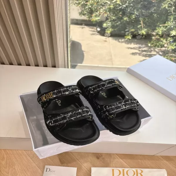 디올 로고 버클 트위드 스트랩 슬라이드