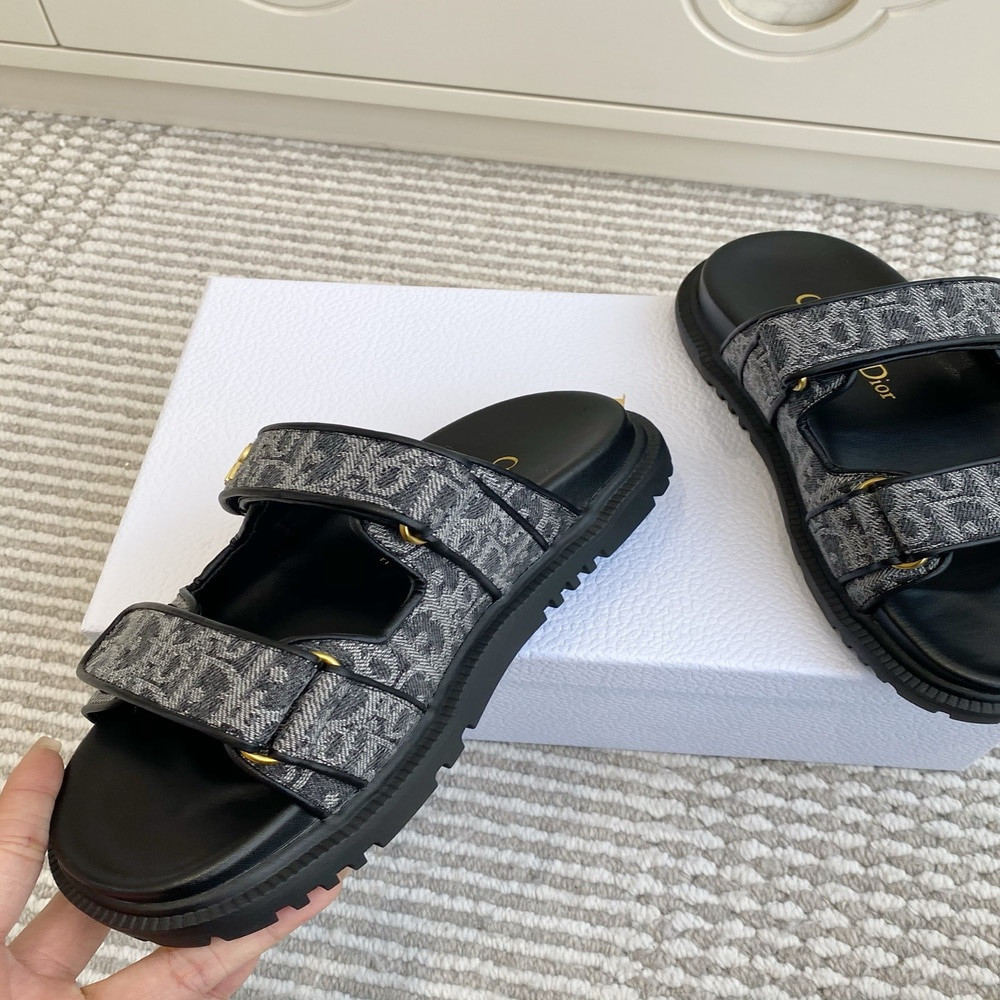 디올 오블리크 자수 캔버스 벨크로 두꺼운 밑창 샌들