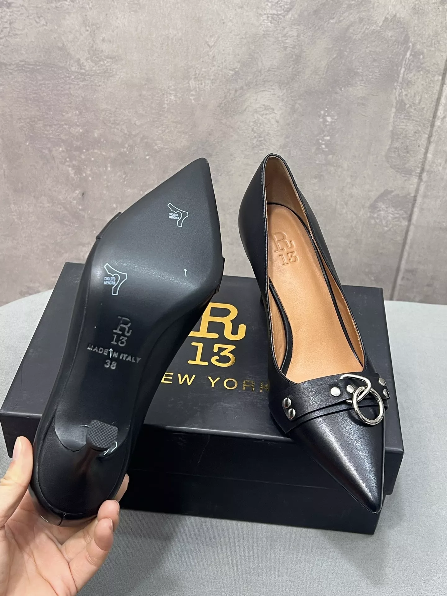 R13 빈티지 버클 장식 포인티드 슬링백 힐 상세 이미지 9