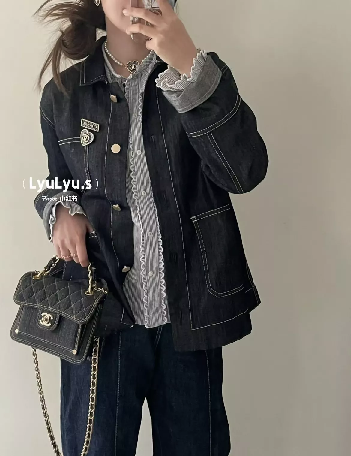 샤넬 데님 하트 펄 초커 목걸이 상세 이미지 17