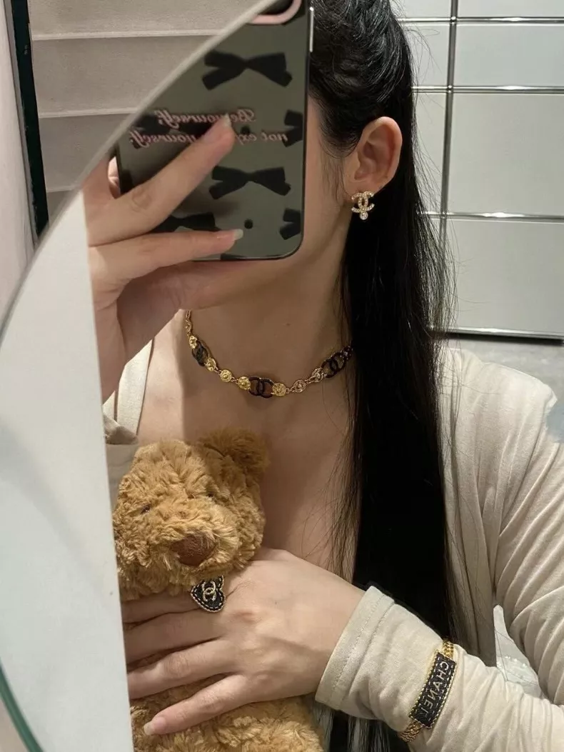 샤넬 데님블루 골드버튼 더블C 초커 네크리스 상세 이미지 8