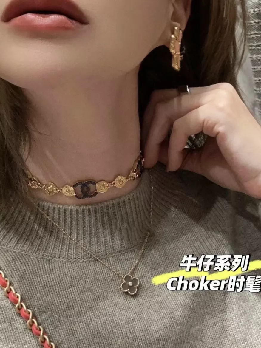 샤넬 데님블루 골드버튼 더블C 초커 네크리스 상세 이미지 9
