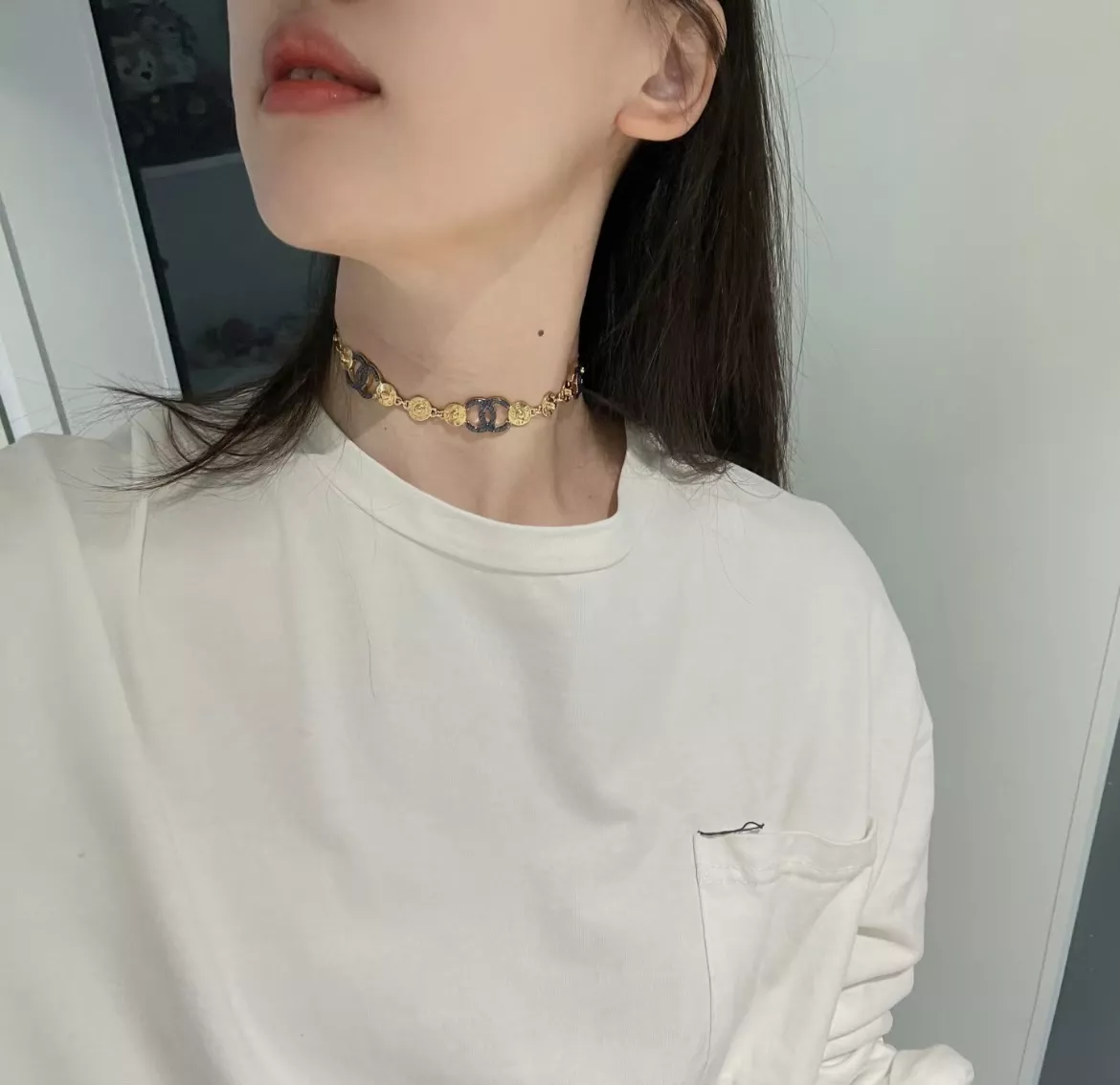 샤넬 데님블루 골드버튼 더블C 초커 네크리스 상세 이미지 17