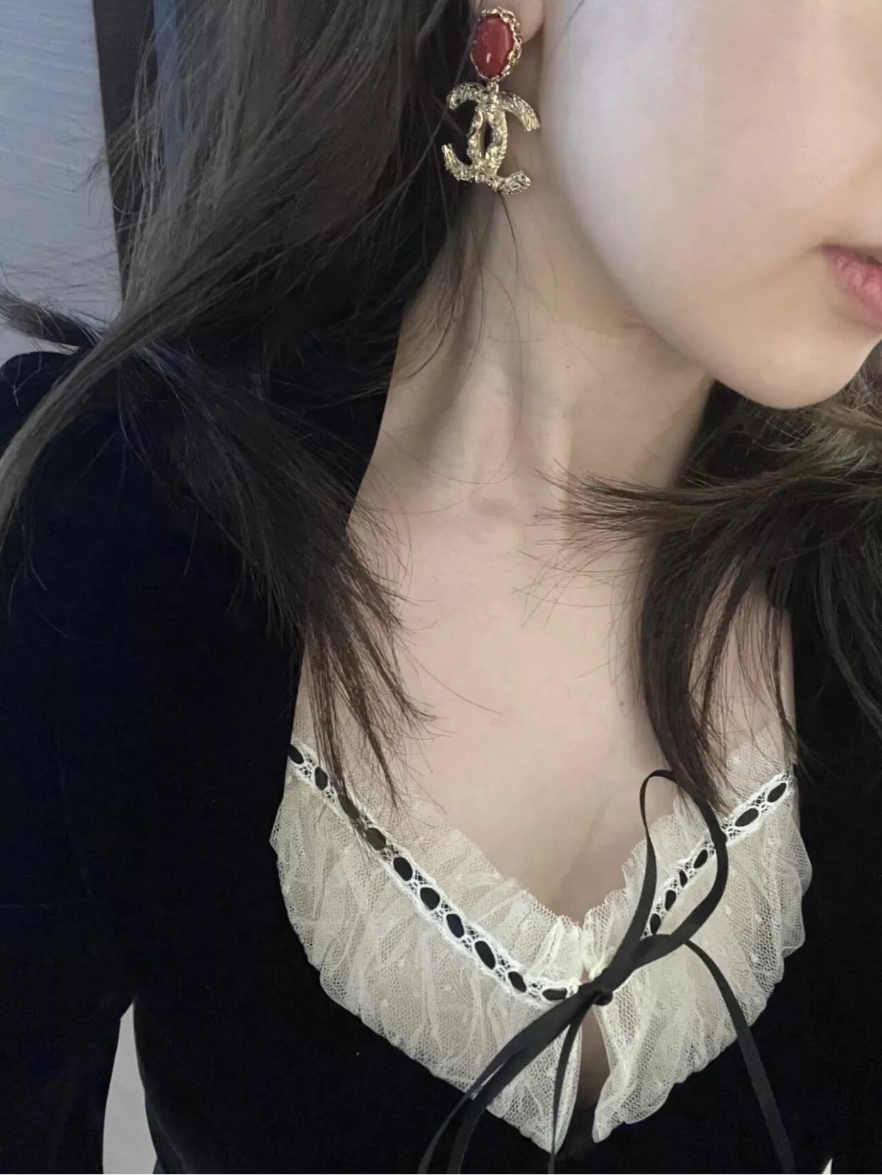 샤넬 리본 포인트 더블C 체인 진주 믹스 네크리스 상세 이미지 12