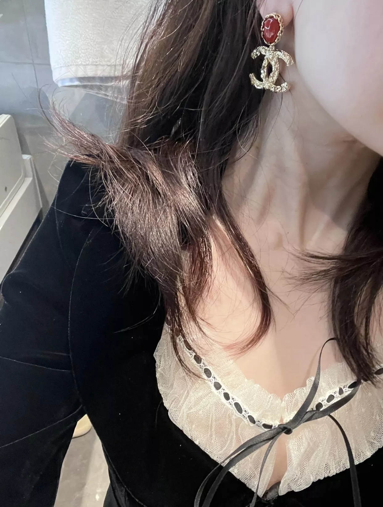 샤넬 리본 포인트 더블C 체인 진주 믹스 네크리스 상세 이미지 11
