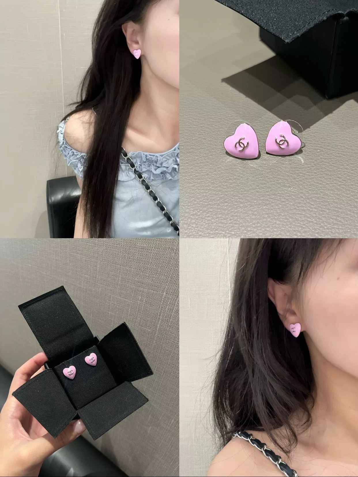 샤넬 에나멜 미니 하트 로고 스터드 이어링 상세 이미지 6