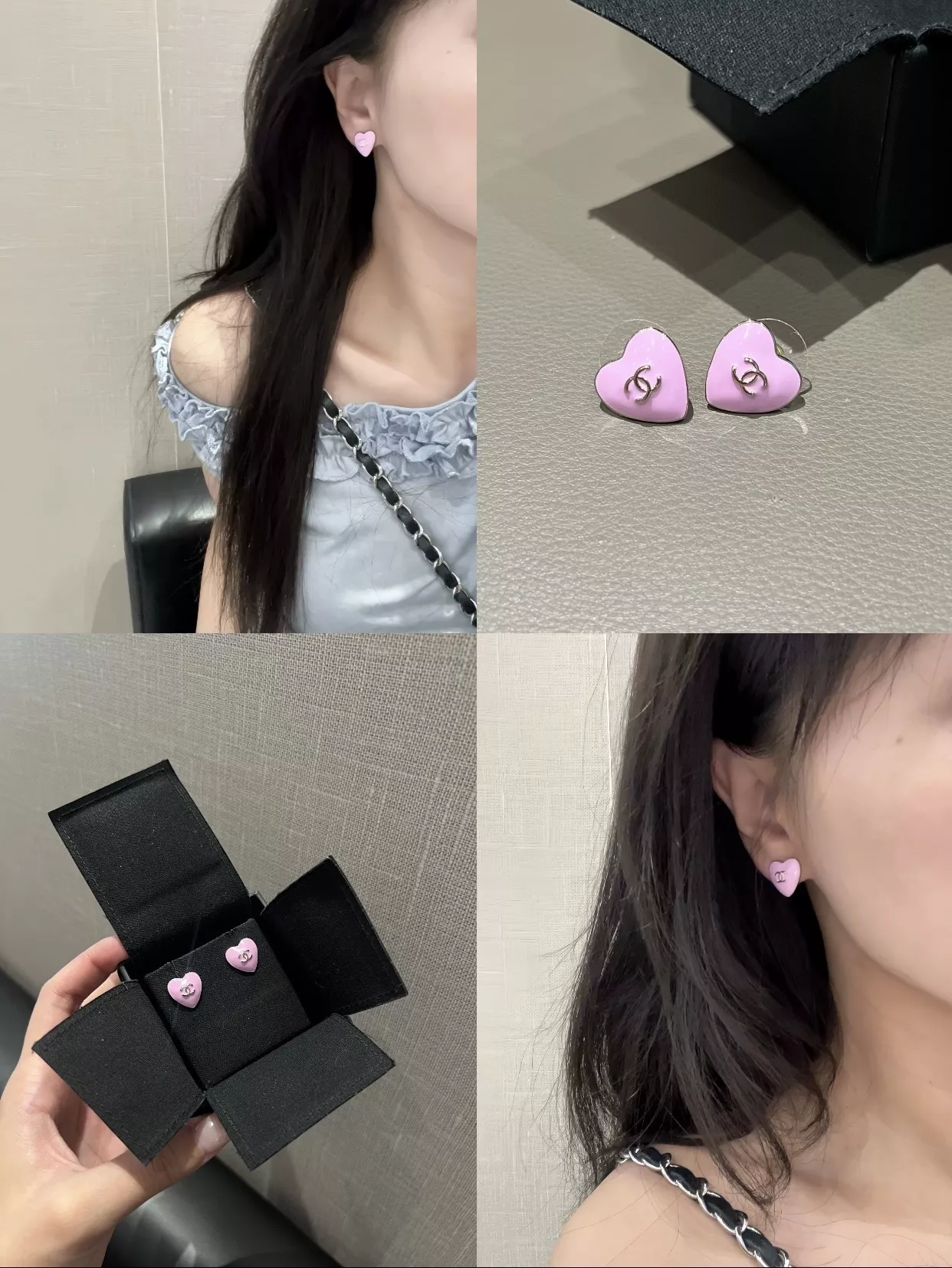 샤넬 핑크 에나멜 하트 더블C 미니 스터드 상세 이미지 5