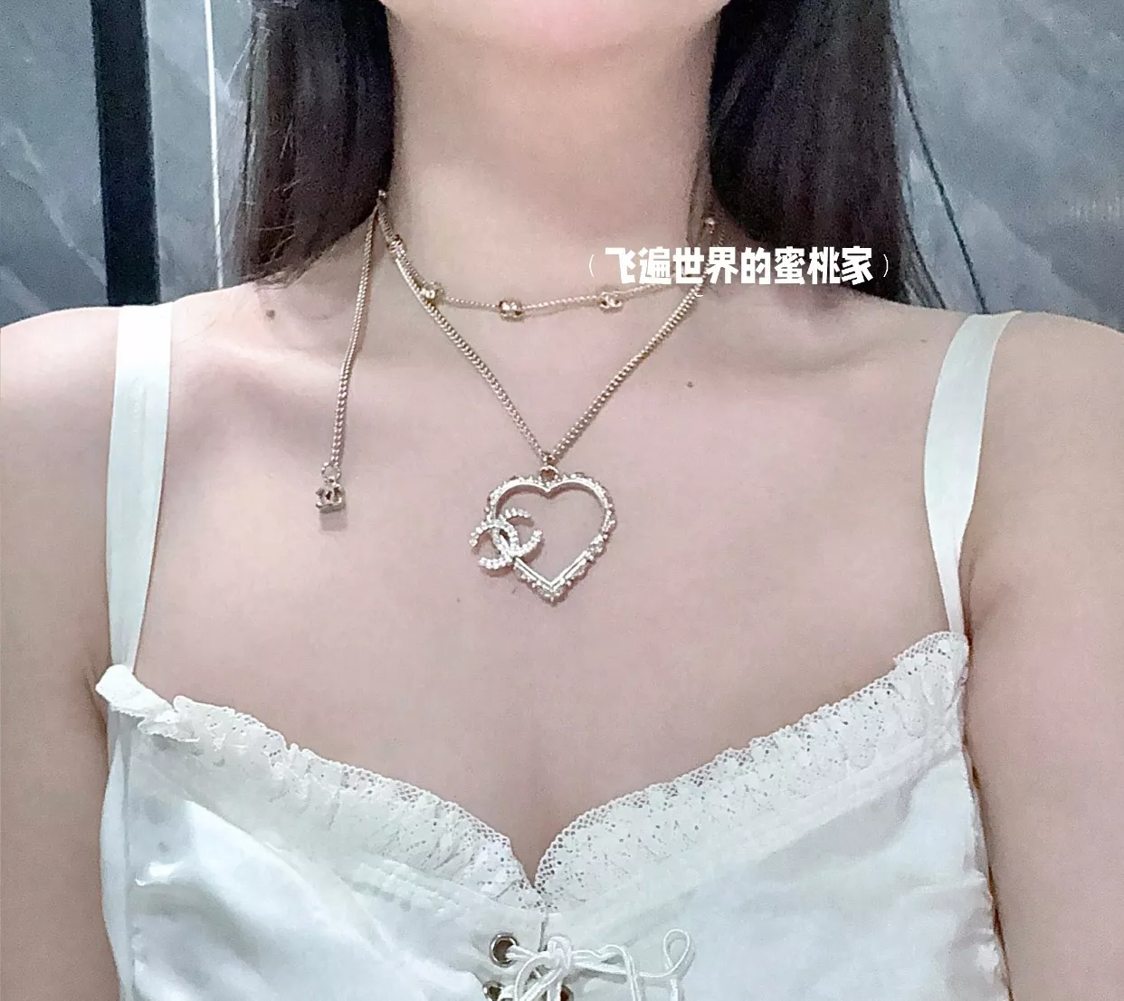 샤넬 더블C 하트 펀칭 빈티지 각인 목걸이 상세 이미지 7