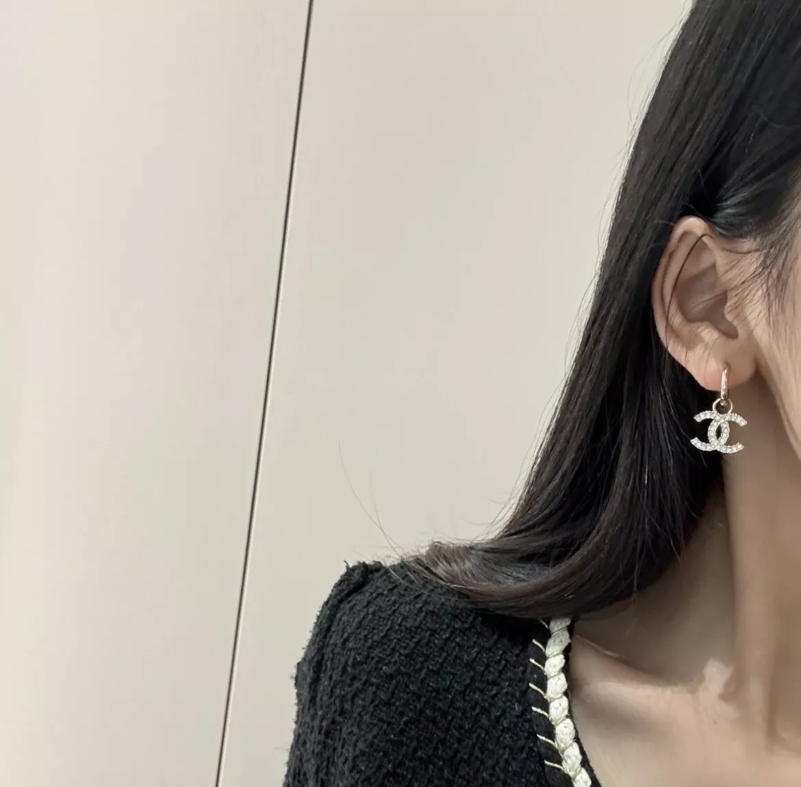 샤넬 더블C 펜던트 드롭 풀큐빅 귀걸이 상세 이미지 7
