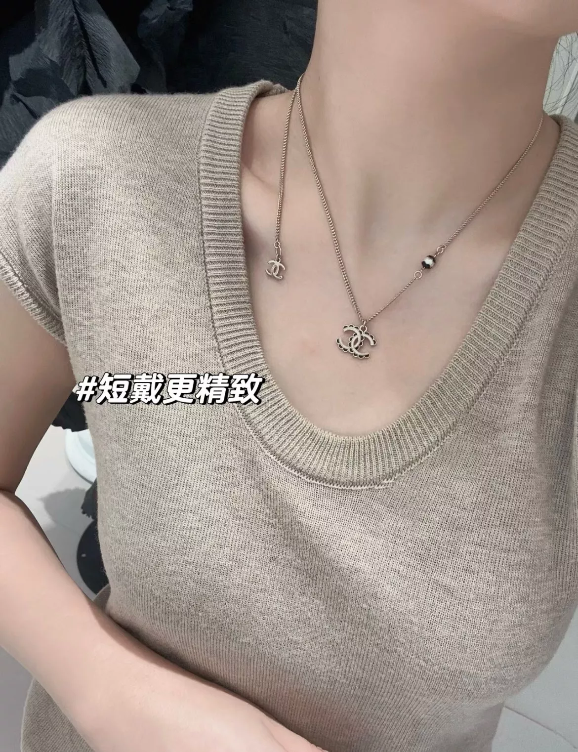 샤넬 블랙화이트 레이스 더블C 투웨이 체인 목걸이 상세 이미지 8