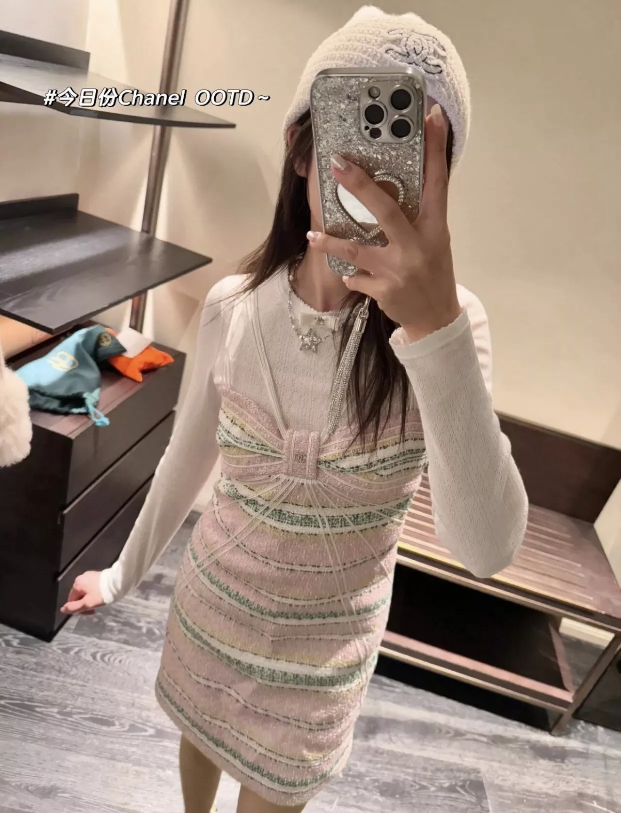 샤넬 스타 오각 아크릴 스팽글 진주 넥클레스 상세 이미지 11