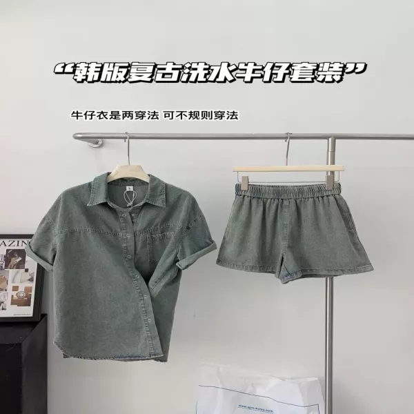 노브랜드 데님 반팔 셔츠 쇼츠 투피스 세트